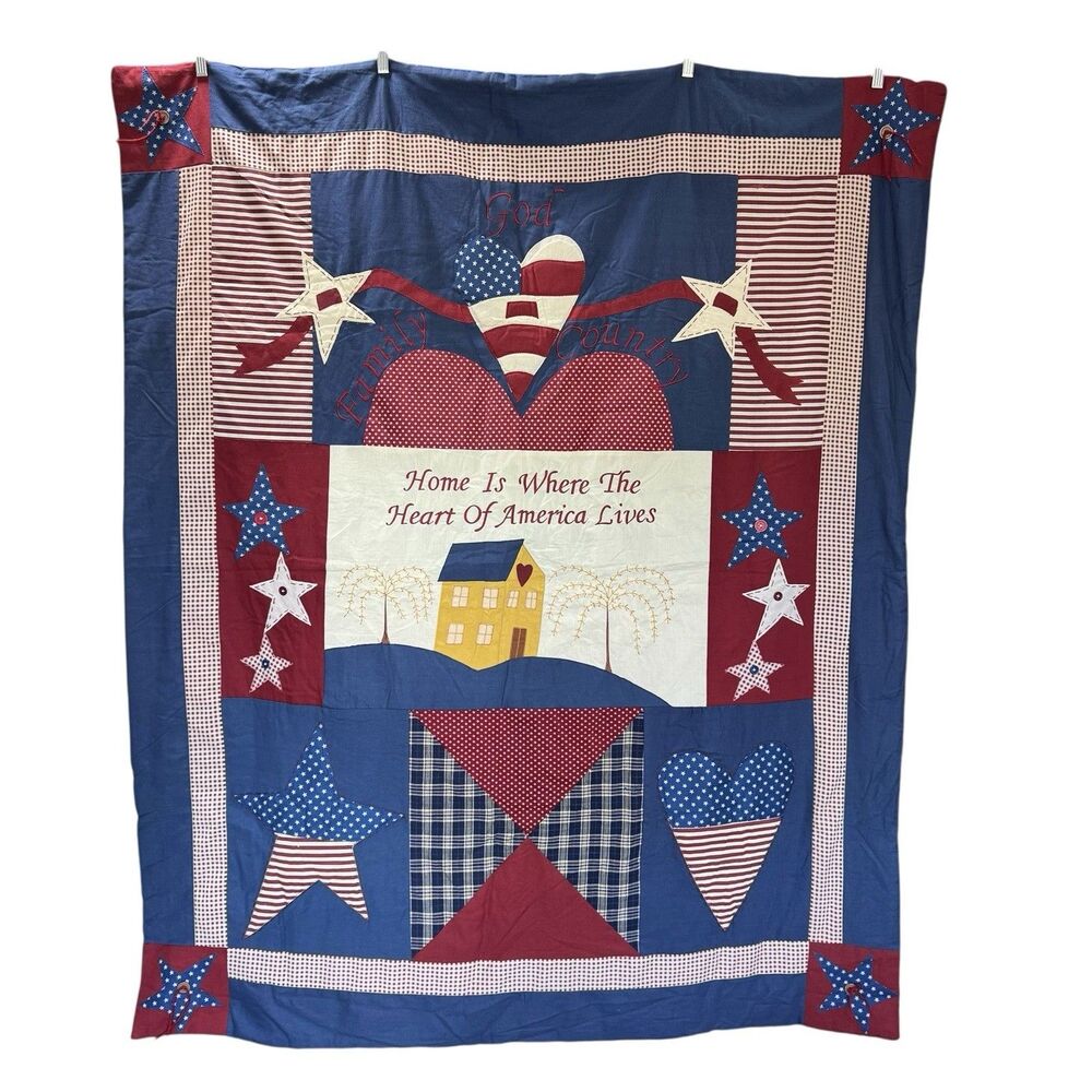 Family God Country Patriotic Americana Quilt Wall Hanging Rustic Folk Art Large